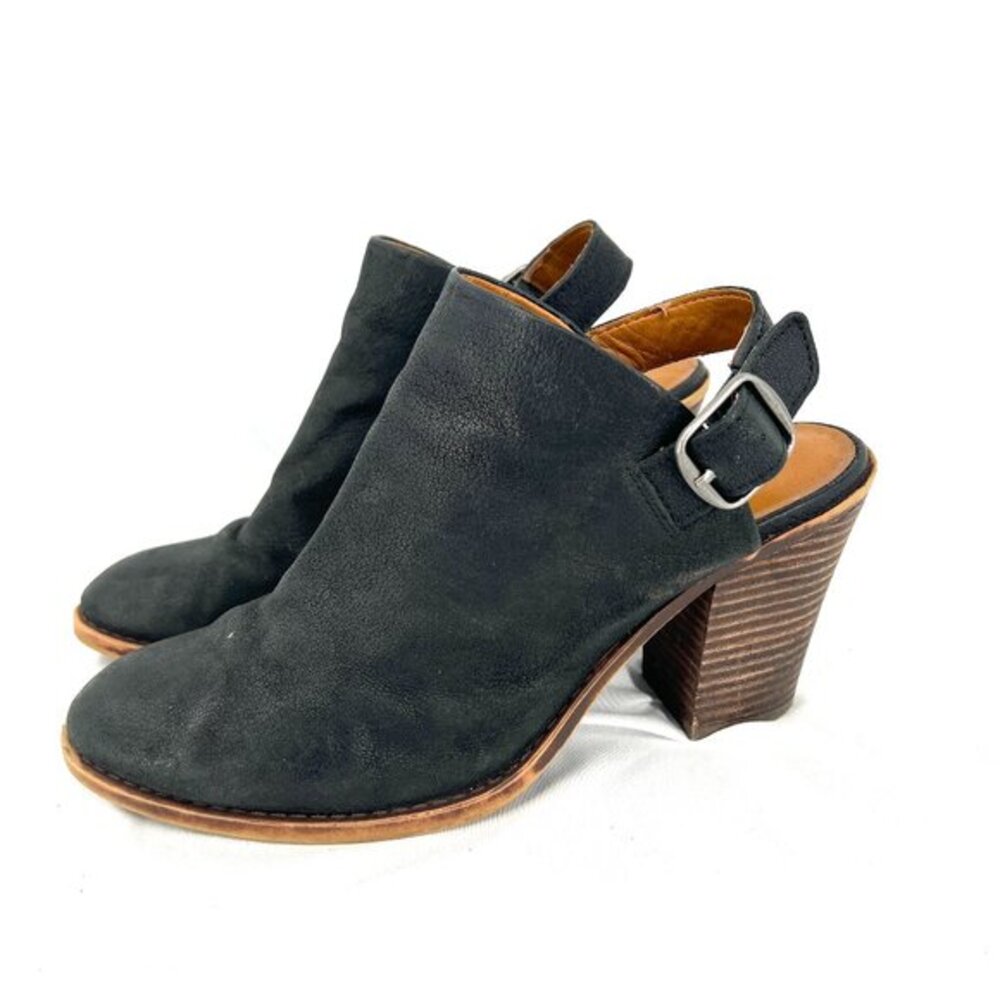 lucky brand emery slingback mule bootie‎ black leather classic chunky heel 10 40